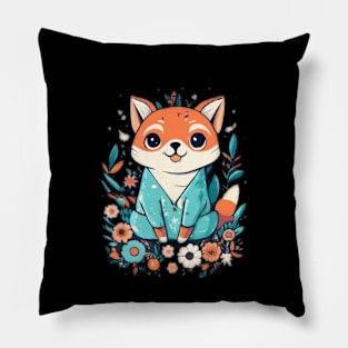 Very cute Fox with blue shirt Pillow