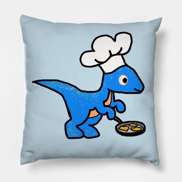 Hanukkah Velociraptor with Chef's Hat (No Text) Pillow by Del Doodle Design