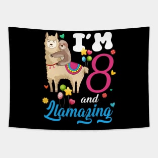 I'm 8 Years Old and Llamazing funny 8th birthday sloth llama Tapestry