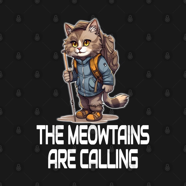 cool hiking season cat cartoon mountaineering backpacking mountain climbing nature lover traveling trekking by First Phenixs