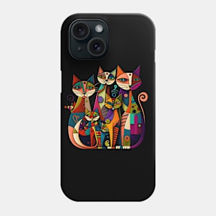 Geometric Cats Abstract Colorful Psychedelic Cats Design Phone Case