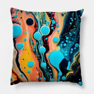 Vibrant Fluid Artistry in Aqua and Orange Pillow