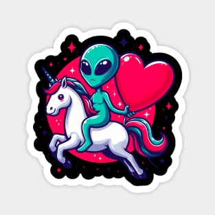 Funny Valentine Day Believer Ufo Alien Riding Unicorn Magnet