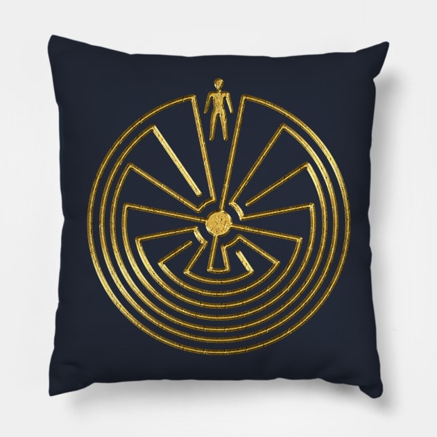 Native American Symbol - Man In The Maze - Gold Pillow by EDDArt