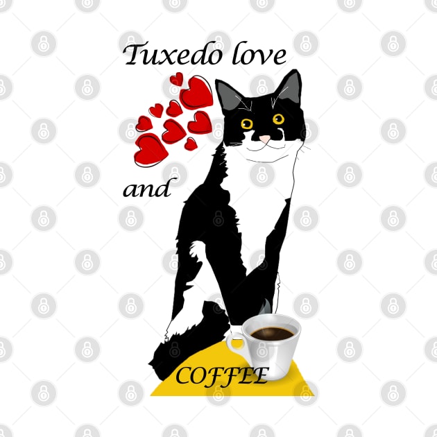 Cute Tuxedo Cat love and coffee  Copyright TeAnne by TeAnne