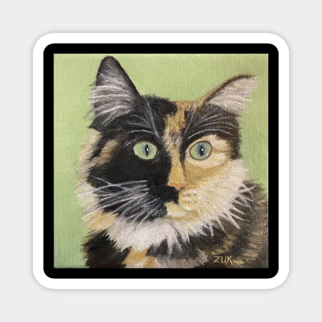 Tortoiseshell Cat Face Magnet by KarenZukArt