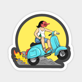 Javanese wayang carrying beer on a vespa Magnet