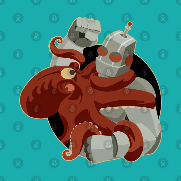 Robot Versus Cephalopods by monkeyminion