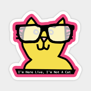 I'm Here Live I'm Not a Cat says Cat wearing Glasses Magnet