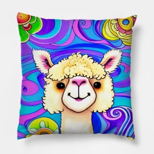 Happy Alpaca - Psychedelic Background Pillow