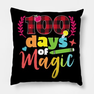 100 days of magic cute red plaid 100th day of school gift for students and teachers Pillow