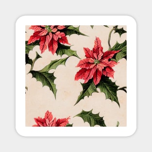 Vintage Florals Christmas Poinsettia Watercolor Magnet