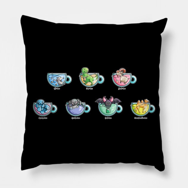 Kawaii Cute Tea Puns Collection Pillow by freeves