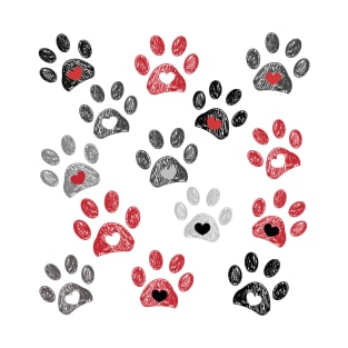 Red, black and grey doodle paw print T-Shirt