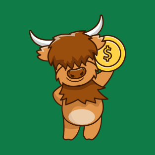 cute highland cow holding a dollar coin T-Shirt