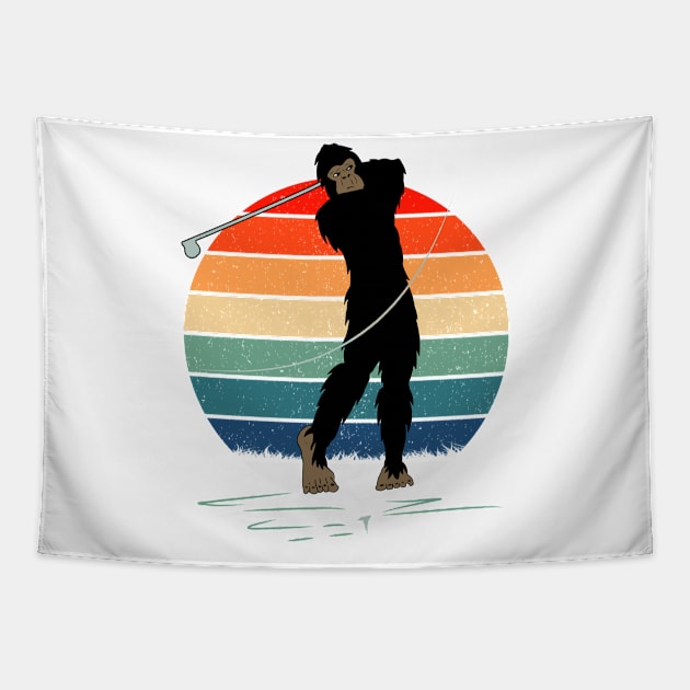 Retro BIgfoot Golfing Tapestry by Tesszero