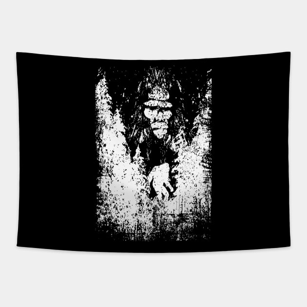 Bigfoot Silhouette Retro Sasquatch Tapestry by Tesszero