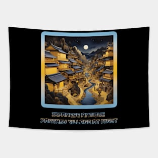 Japanese Fantasy Village Blue and Yellow Tones Tapestry