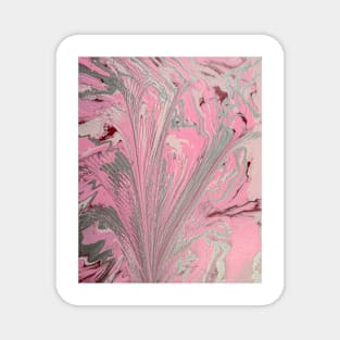 Pink, silver, red, acrylic pour, pull art Magnet