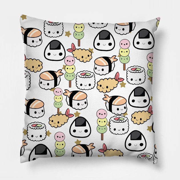 Kawaii Sushi- gold stars Pillow by SturgesC