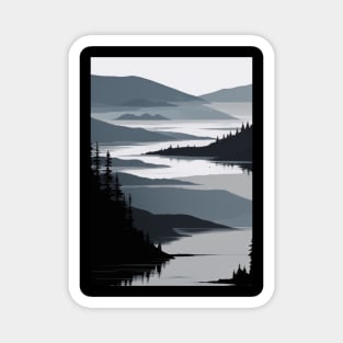 Flat Lineart - Grayscale Lake Magnet