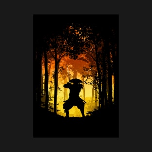 Samurai Ronin forest sun raise vector yellow T-Shirt