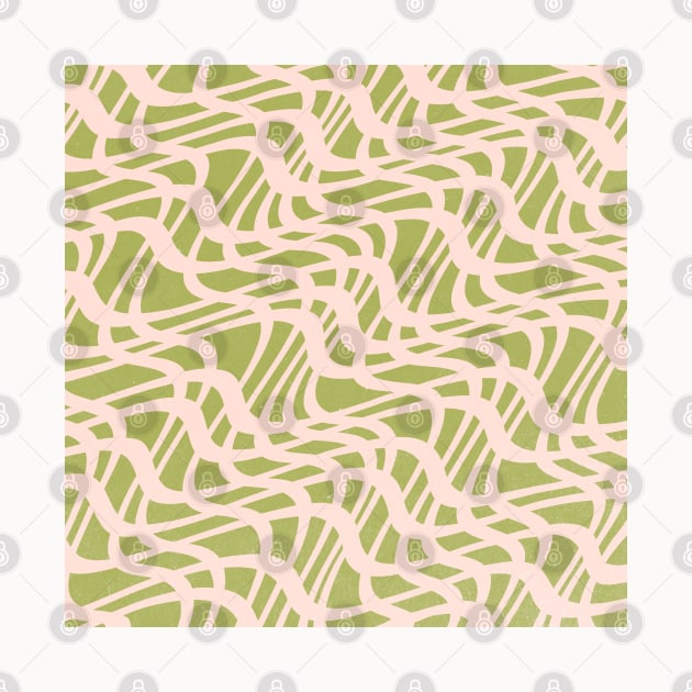 Abstract Wavy Pattern Pink Green by Trippycollage