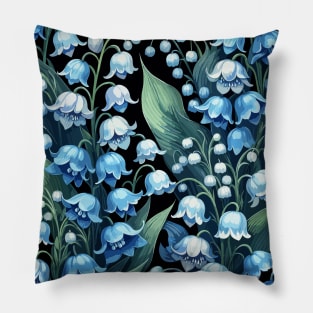 Blue Lily of The Valley on Black Pillow