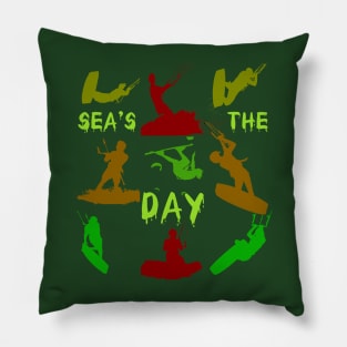 Kitesurfer Silhouette Pattern With Seas The Day Quote Pillow