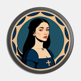 Beautiful Renaissance Woman Wearing a Blue Gown Pin