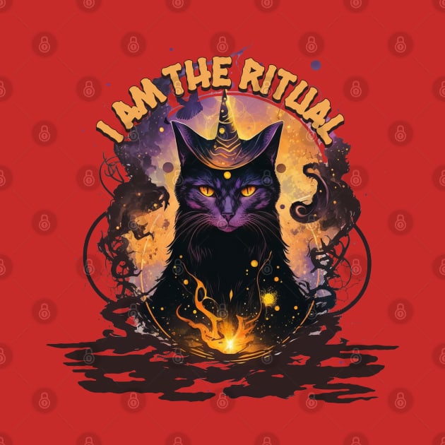 I am the ritual, witchy black cat, empowering design, embrace your unique path to meditation and manifestation by KHWD