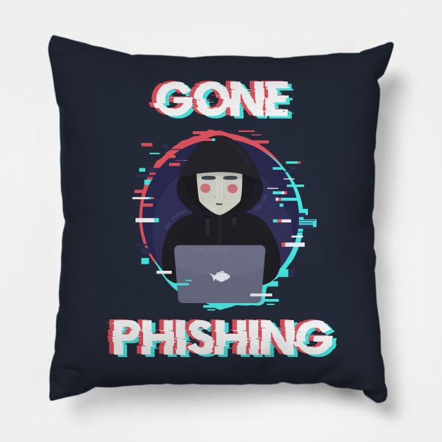 Gone Phishing Hacking Hacker Glitch Aberration Pillow by Mellowdellow