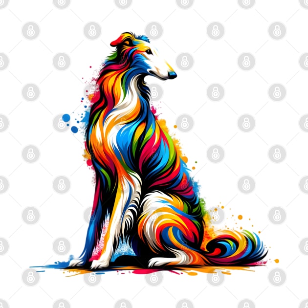 Vibrant Borzoi in Colorful Paint Splash Style by ArtRUs