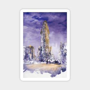 New York Watercolor Cityscape - Flatiron Building Magnet