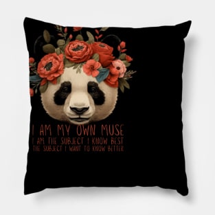 Panda, Frida Kahlo, I am my own muse, I am the subject I know best. the subject I want to know better Pillow