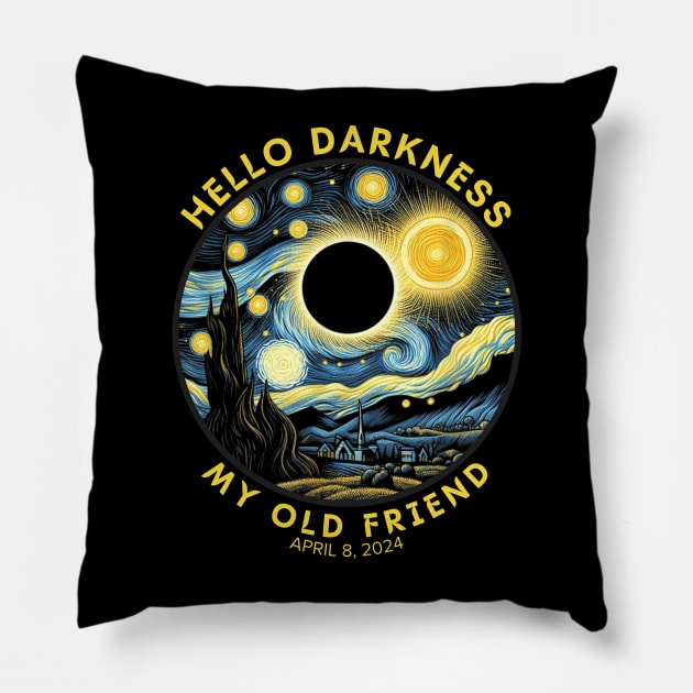 Stary Night Solar Eclipse April 08, 2024 Hello Darkness My Old Friend Pillow by Lolane