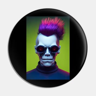 Punk Skull With Colorful Hair Cyberpunk Concept Digital Illustration Pin