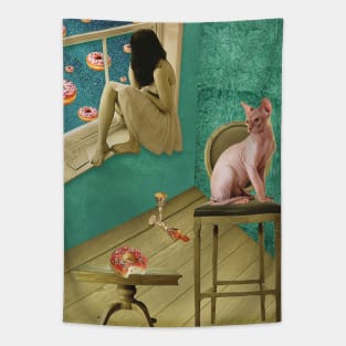 Girl and Sphynx Cat Tapestry