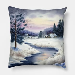 Chritsmas Snow Winter Watercolor Landscapes series 3 Pillow