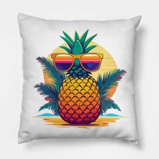 Simplistic pineapple wearing oversized sunglasses Pillow