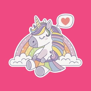 Cute rainbow unicorn with heart emoji T-Shirt