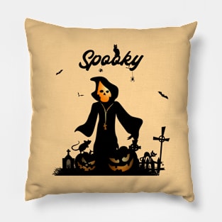 Funny halloween design with skeleton, pumpkin Pillow
