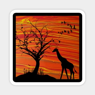 Sunset African Savannah Landscape - Original Acrylic Art Magnet