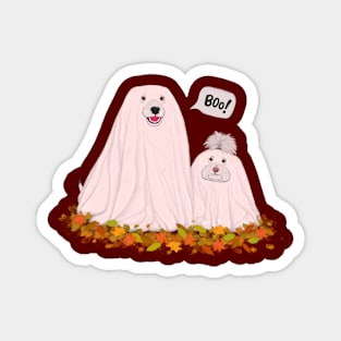 Illustrated spooky cute dogs dressed as ghosts for Halloween Magnet