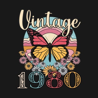Floral Butterfly Retro Vintage 1980 43rd Birthday T-Shirt