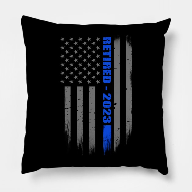 Retired Cop 2023 Thin Blue Line Flag Gift for Retired Police Officers Pillow by bluelinemotivation