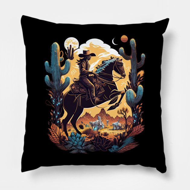 Western Cowboy Cowgirl Horse Rider Pillow by Sun Elk