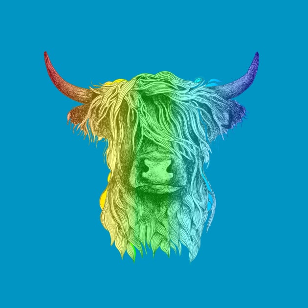 LGBTQ+ Highland Cow - Hand Drawn Illustration by Squidoodle