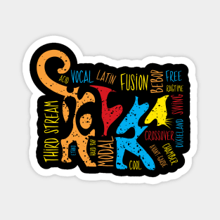 Colorful Jazz Cat With Jazz Genres Magnet