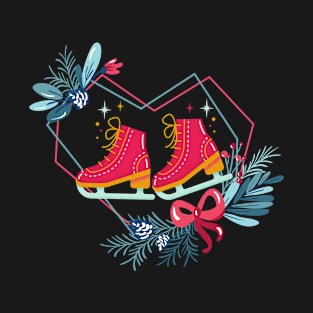 Ice Skates Christmas Wreath T-Shirt